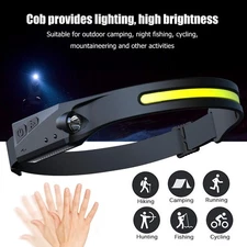 COB LED Induction Riding Headlamp Flashlight USB Rechargeable Waterproof Camping