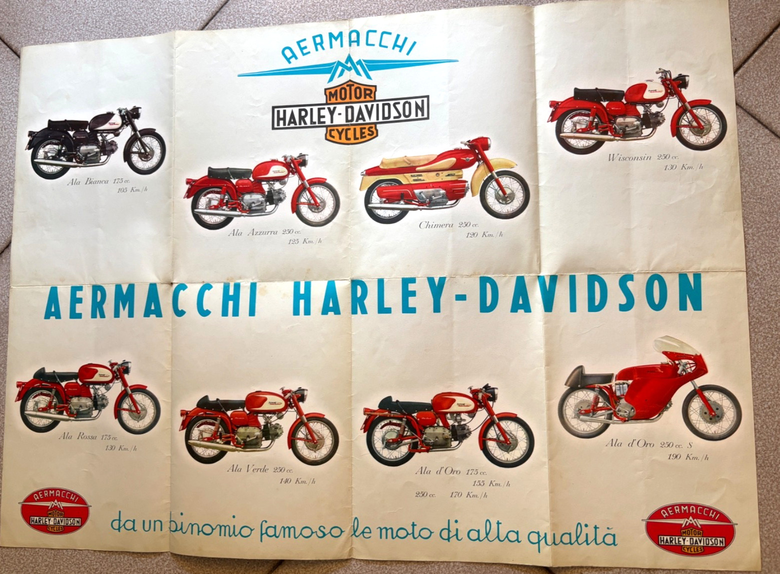 poster manifesto depliant cm49x68 pubblicità Aermacchi Harley-Davidson anni '60