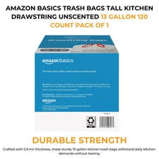 Amazon Basics Trash Bags 13 Gallon Tall Kitchen Drawstring Unscented 120 Bags