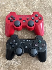 TWO Sony Playstation 3 Controllers Genuine Authentic PS3 DualShock 3  RED / BLK