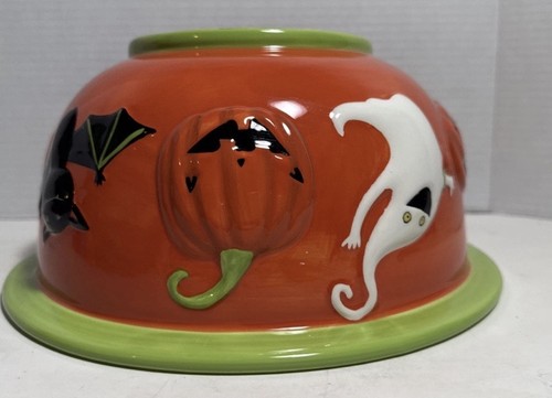 Kohls Halloween Ceramic Bowl Bats Ghost Jack O Lantern Candy Chip Dish Trick 11” - Picture 4 of 9