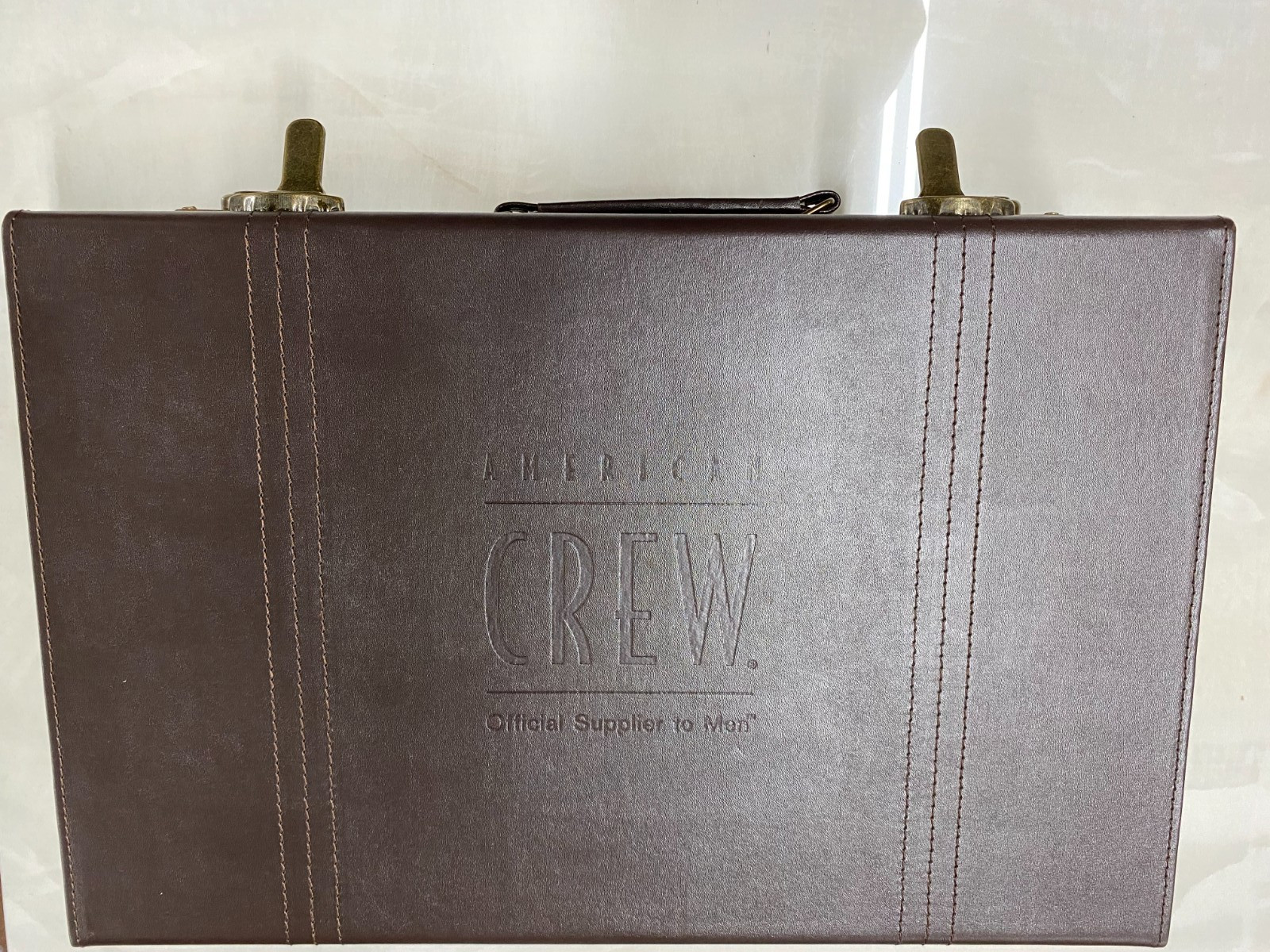 Vtg American Crew Brown  Faux Leather Suitcase Briefcase Travel Case w/ Key  
