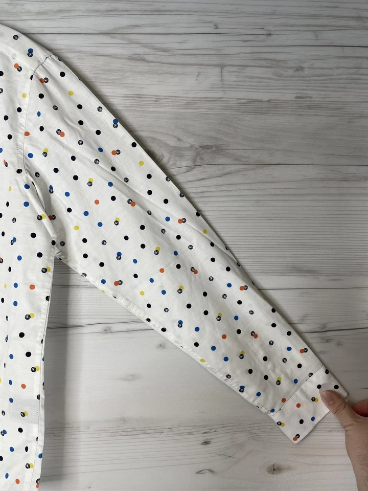 Camisa IKE by Ike Behar Niños 16 Blanco Lunares Manga Larga Algodón Abotonado Foto 3 de 4