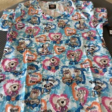 Dickies Hippie Hounds Peace Love Pawsitivity Scrub Top Size Medium NWT