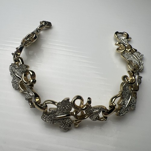 Bracciale vintage bicolore oro con cerniera foglia d'uva firmato Sarah Coventry 7,25" - Foto 4 di 13