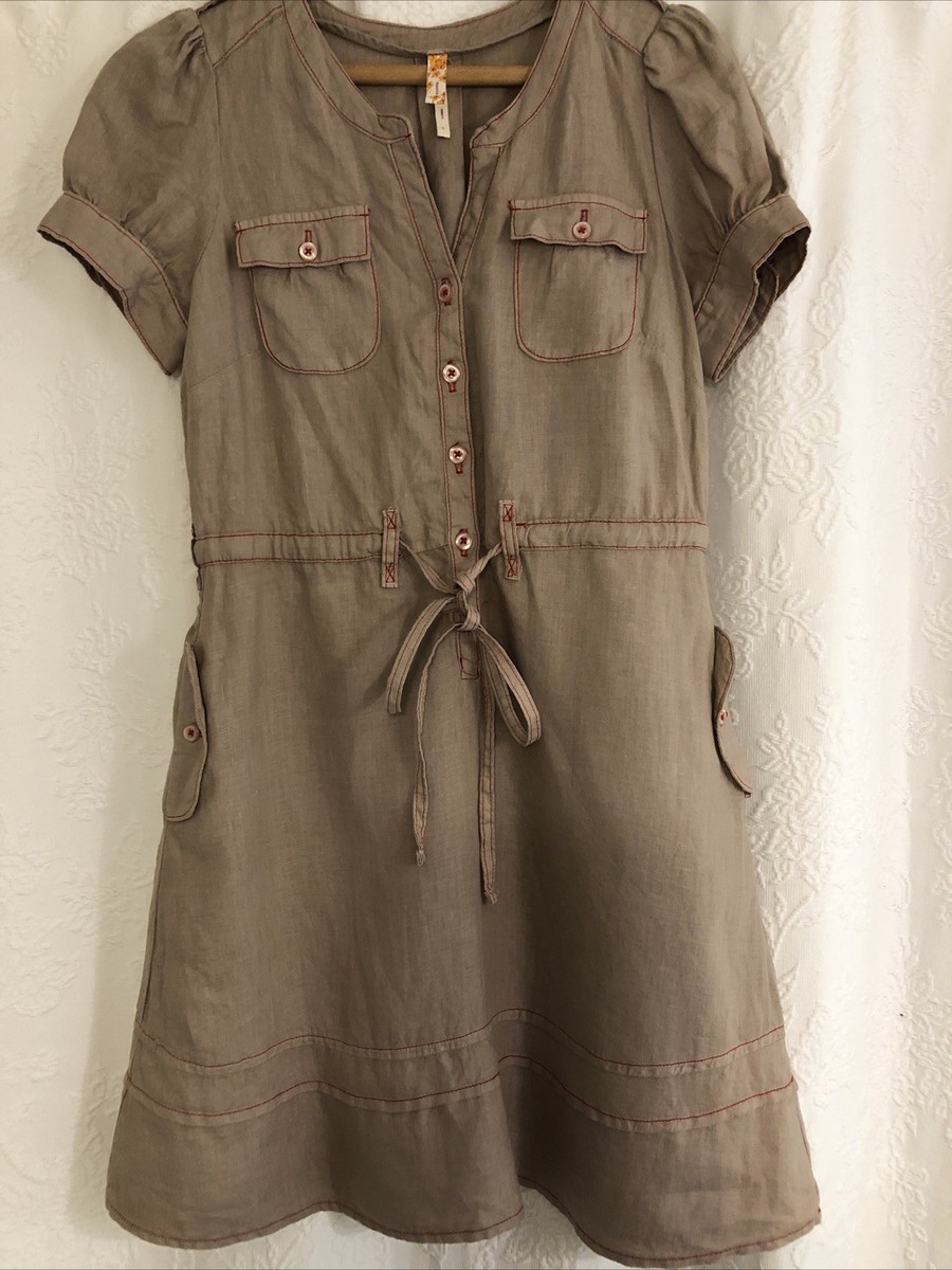 Vintage Made in USA Maeve Anthropologie 100% Linen Utility Dress Sz 4 | eBay