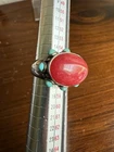 VTG Sterling Silver Red Coral Turquoise Accent Statement Ring Size 7.5 Heavy
