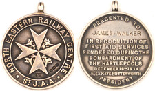 Very rare NE Railway SJAA Hartlepool Bombing medal (1 of 36)+ book + 9 postcards