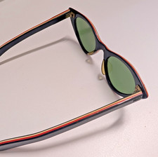 Vintage Black Cat Eye Sunglasses w/red and beige stripes 1960's Made in France