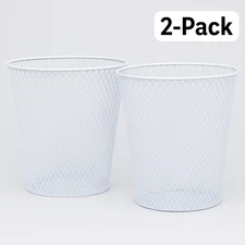 2 White Mesh Wastebaskets – Metal Trash Bins for Home, Office, Dorm, or Garden