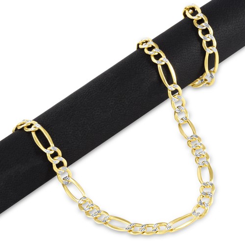 14K Yellow Gold 2-8mm Diamond Cut White Pave Figaro Link Chain Necklace 16"- 30" - Picture 8 of 108