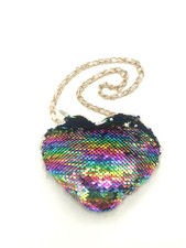 Heart Sequin Purse Multicolr Rainbow -Silver Flip Sequin - Girls Valentine Gift