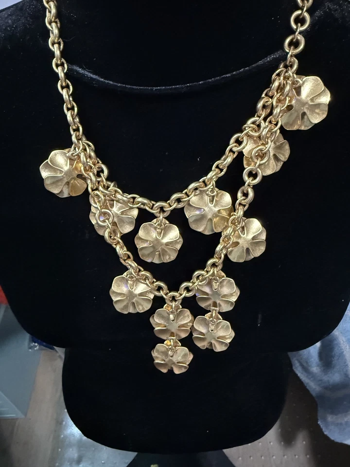 Collar J Crew Cristal Floral Dorado Joyas Declaración En Capas Y2K Foto 2 de 4