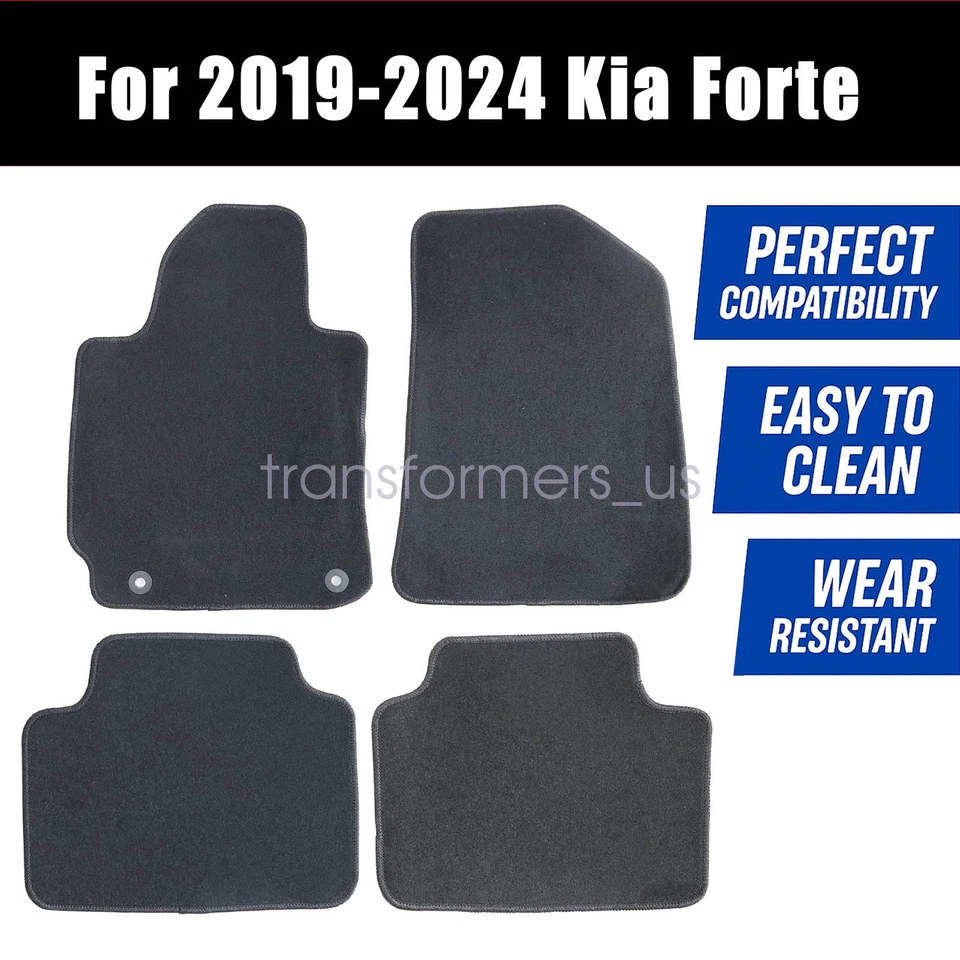 For 2019 2020 2021 2022-2024 Kia Forte Front & Rear Floor Mats Carpet Black New - Image 3 of 4