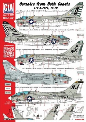 1:72 Decal ''Corsairs from both Coasts'' - LTV A-7 B/E, TA-7C, USN - CtA 034