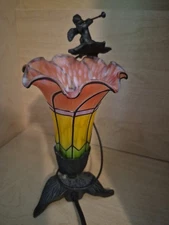 Flying Fairy Tulip Table Lamp Cherub Tiffany Style Glass Lily & Leaf