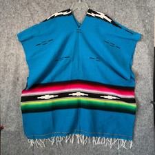 Vintage Poncho Fringe Hem Traditional Mexican Sarape Wool OS