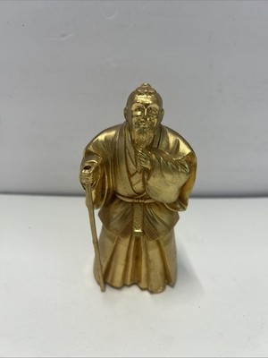 6  Gold Tone Confucius Scholar Figurine Statue Oriental  Asian Decor Heavy 2 lbs