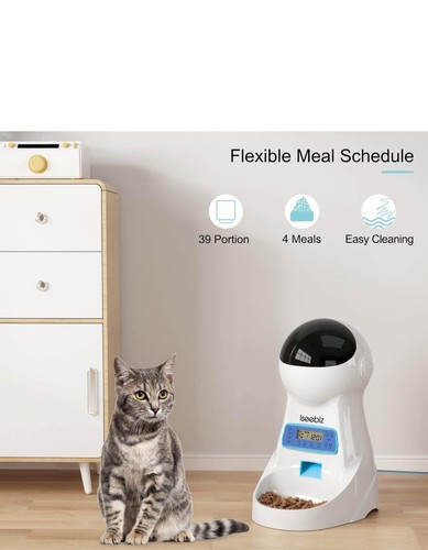 Iseebiz Alimentatore Automatico per Gatti, 101oz / 3L Mangiatoia per Gatti Temporizzata per Cibo Secco Nuovo - Foto 6 di 8