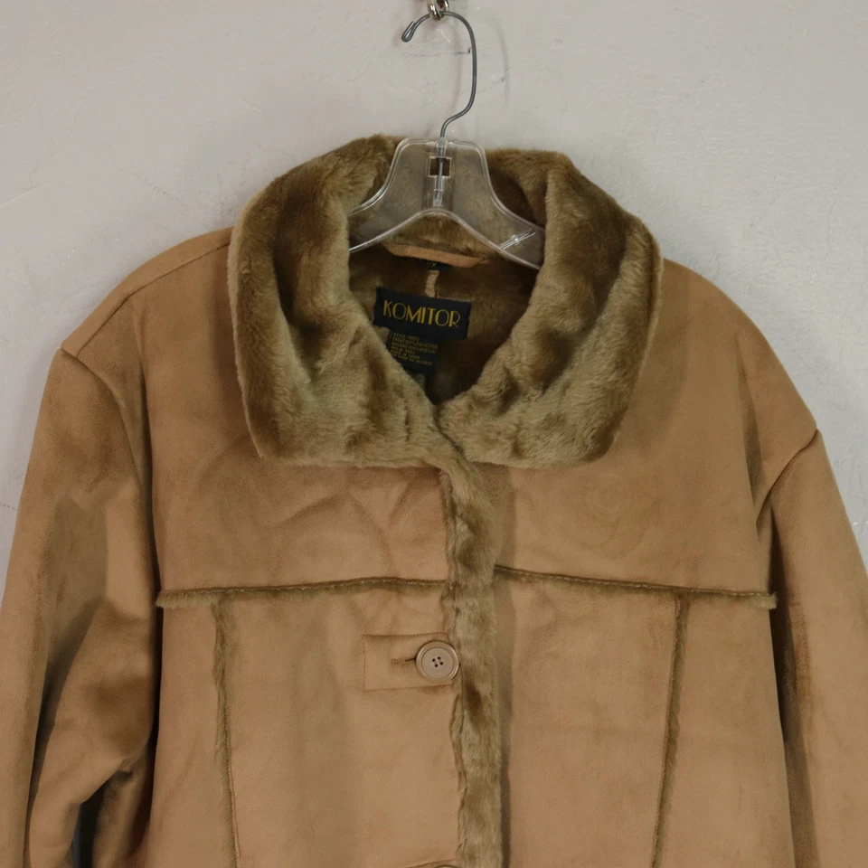 Vintage Komitor Faux Suede Fur Lined Coat Women 2X Brown Sherpa Tan Pockets Soft - Image 3 of 4