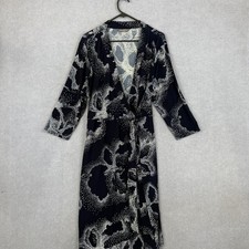 Jacqui E Dress Womens Extra Large Blue White Dot Floral Wrap Tie Waist Stretch