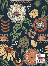 Boho Wallpaper Peel and Stick Sun Floral Retro Removable 17.3" x 80" Blue
