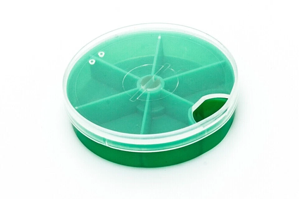 ANPLAST Angelzubehör Kleinteilebox 6 Kammern Kleinteile Drehdose Spender Ø 6,7 cm