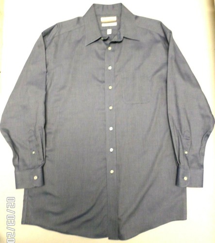 Camicia uomo ROUNDTREE & YORKE blu grigia manica lunga con bottoni taglia 16/34. - Foto 1 di 7