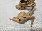 Blossom Collection Women's Sandals Size 6 Peep Toe Tan Faux Leather Chunky Heel — photo 4