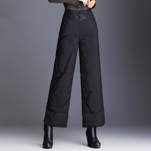 Winter Women Windproof Puffer Trousers Casual Padded Quilted Wide Leg Pants Warm - Picture 2 of 7