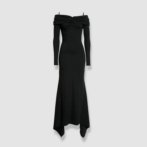 $1250 The Attico Women Black Fanny Cold Shoulder Jersey Dress Size IT 46/ US 10