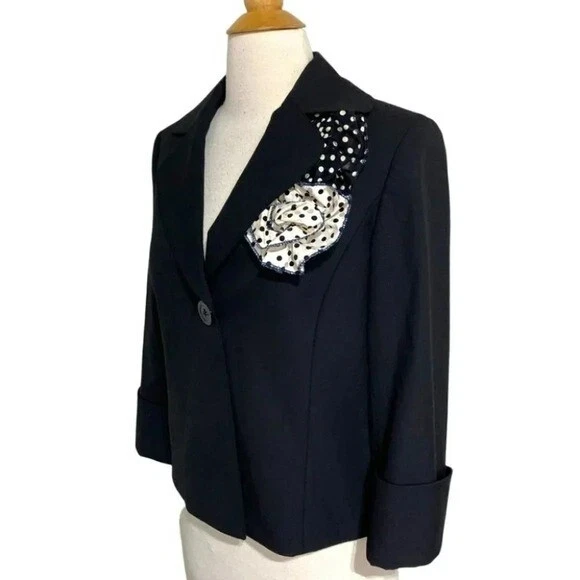 Alex Marie 8 black blazer with cuffed sleeves and polka dot flowers accent - Image 3 of 4