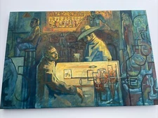AGUSTITO SIGNED PAINTING LARGE MODERNIST BAR SCENE EXPRESSIONISM AMERICAN TAVERN