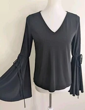 Express Bell Slit Tie Sleeve Top Black Knit Witchy Whimsigoth Dramatic Gothic S