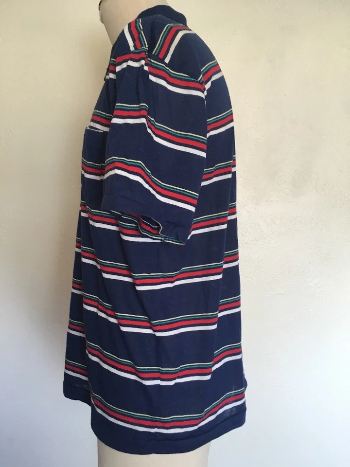 Винтажный 80-х основной поток в полоску карман поло мягкий и тонкий темно-синий XL инди - Изображение 3 из 4