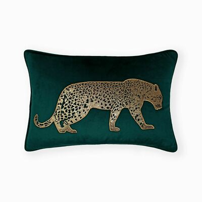 Leopard Emerald Green Embroidered Decorative Lumbar Throw Pillow Cushion Cover
