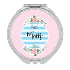 Gift Compact Mirror : Best MOM Ever Christmas Cute Birthday Stripes Blue Mother