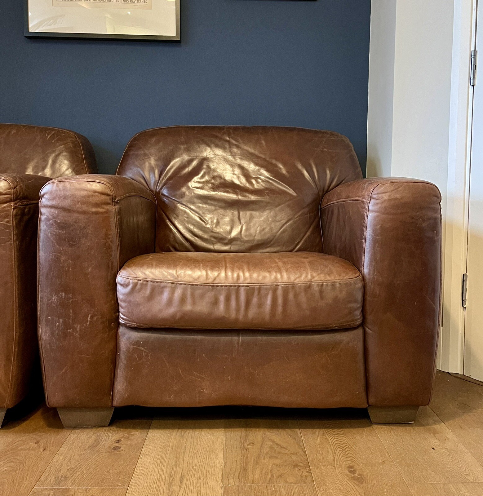 Vintage Leather Chairs X 2. Pair Of Distressed Vintage
