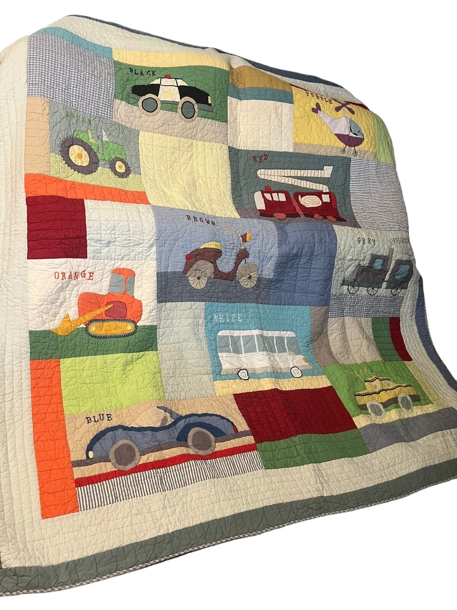 Land Of Nod Kids Vehicles Colors Full Queen Patchwork Comforter Quilt Blanket