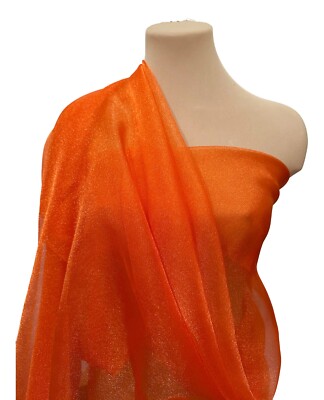 SPARKLE ORGANZA FABRIC  ORANGE  BY THE YARD , SHEER  PAGEANT..GOWNS..DECOR..