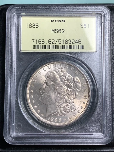 1886-P $ MORGAN SILVER DOLLAR OGH PCGS MS62 "OLD GREEN HOLDER"