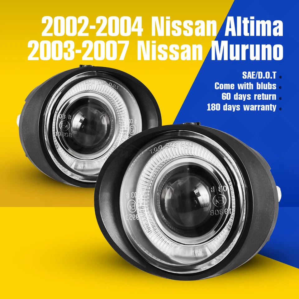 Se adapta a 03-07 Nissan Murano 02-04 Altima luces antiniebla proyector halo lente de vidrio transparente Foto 2 de 4