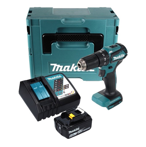 Makita Dhp 483 RG1J Akku Schlagbohrschrauber 18 V 40 Nm + 1X Akku 6,0 Ah + Lader-image