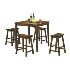 29" Solid Wood Saddle Seat Stools 2pc Set for Casual Dining Furniture