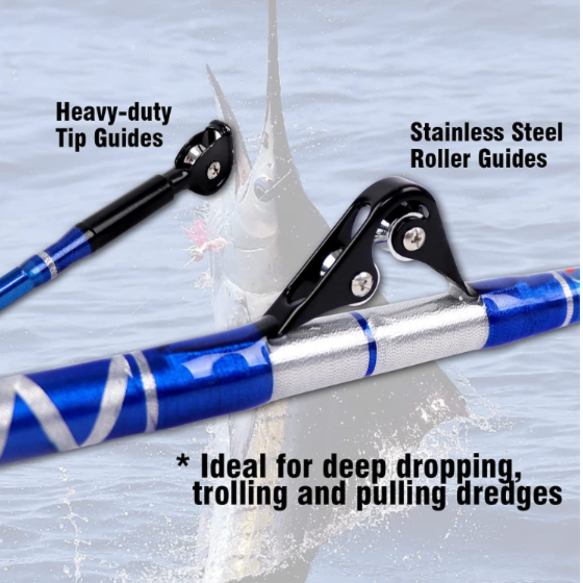 baitcast rod bent guides 2 Piece 5'6 Trolling Fishing Rod Bent Butt Roller Guides Saltwater 50-80 lbs