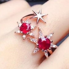 Crystal Red Flower Rose Gold Plated Adjustable Ring Jewelry Women Girls
