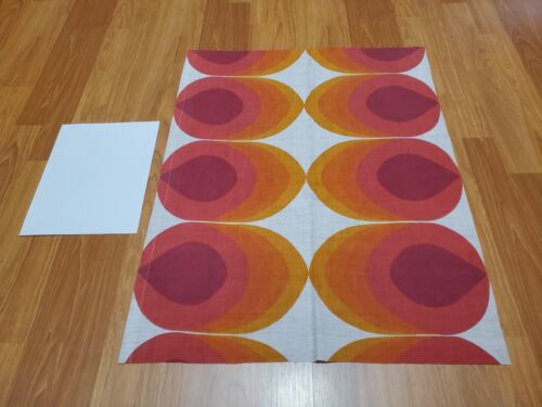 Awesome RARE Vintage Mid Century retro 70s org red leaves abstract oval fabric! - Picture 1 of 4