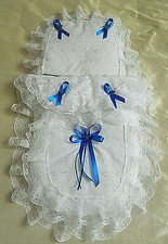 DOLLS PRAM SET BRODERIE ANGLAISE SILVER CROSS RANGER PIONEER SURF BABY ANNABEL