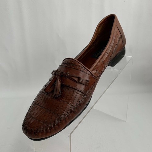 Giorgio Brutini Le Glove Loafers Brown Leather Woven Moc Round Toe Shoes Sz 11D - Picture 4 of 11