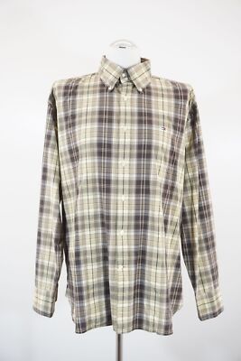 Tommy Hilfiger Freizeithemd Langarm Hemd XL beige grün kariert Button-Down C155